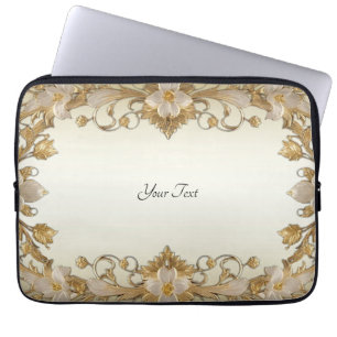 White Flowers Decorative Gold Laptop Sleeve