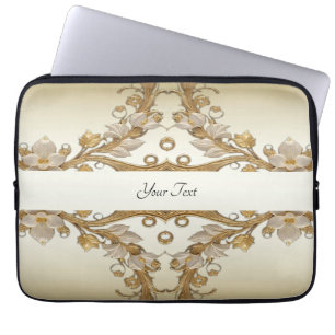 White Flowers Decorative Gold Laptop Sleeve