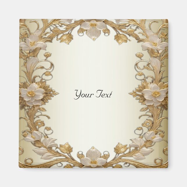 White Flowers Decorative Gold Magnet (Front)
