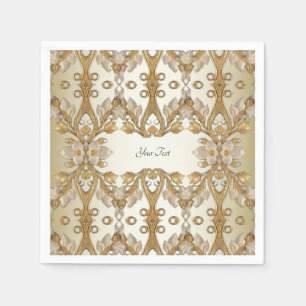 White Flowers Decorative Gold Napkins