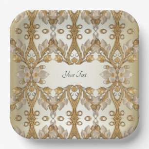 White Flowers Decorative Gold Paper Plate