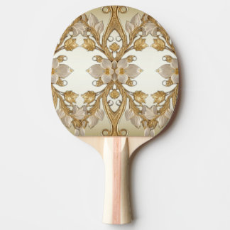 White Flowers Decorative Gold Ping Pong Paddle