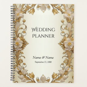 White Flowers Decorative Gold Planner