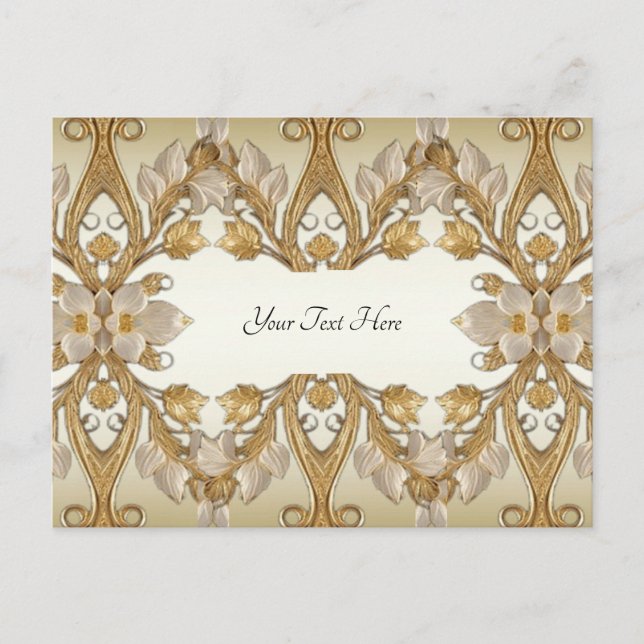 White Flowers Decorative Gold Postcard (Front)