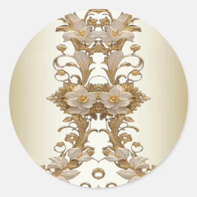 White Flowers Decorative Gold Seal Sticker (Front)