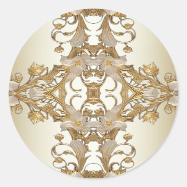 White Flowers Decorative Gold Seal Sticker (Front)