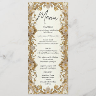 White Flowers Decorative Gold Wedding Menu