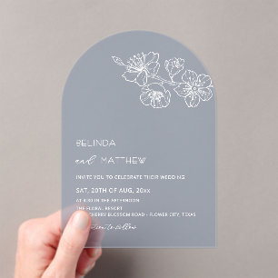 White Flowers Dusty Blue Casual Wedding Acrylic Invitations