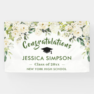 White Flowers Eucalyptus Graduation Class of 2026 Banner