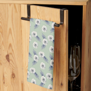 White Flowers & Evergreens Sage Tea Towel