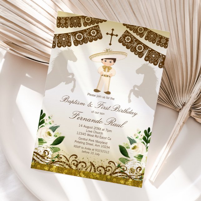 White Flowers Fiesta Baptism and Birthday Invitation (Creator Uploaded)