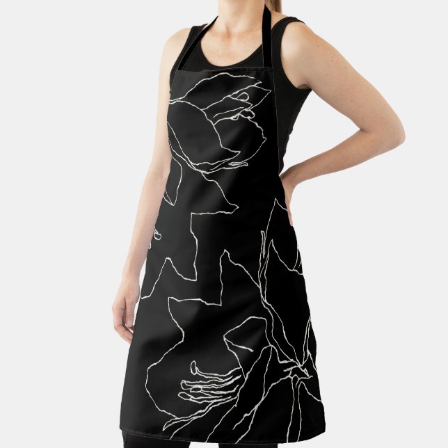 white Flowers Floral Apron (Insitu)