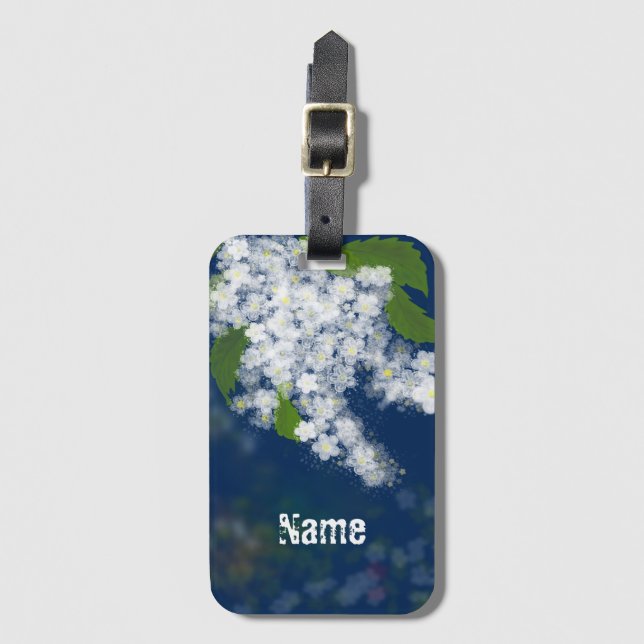 White flowers, floral luggage tag (Front Vertical)