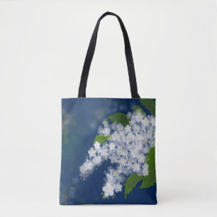 White flowers, floral tote bag