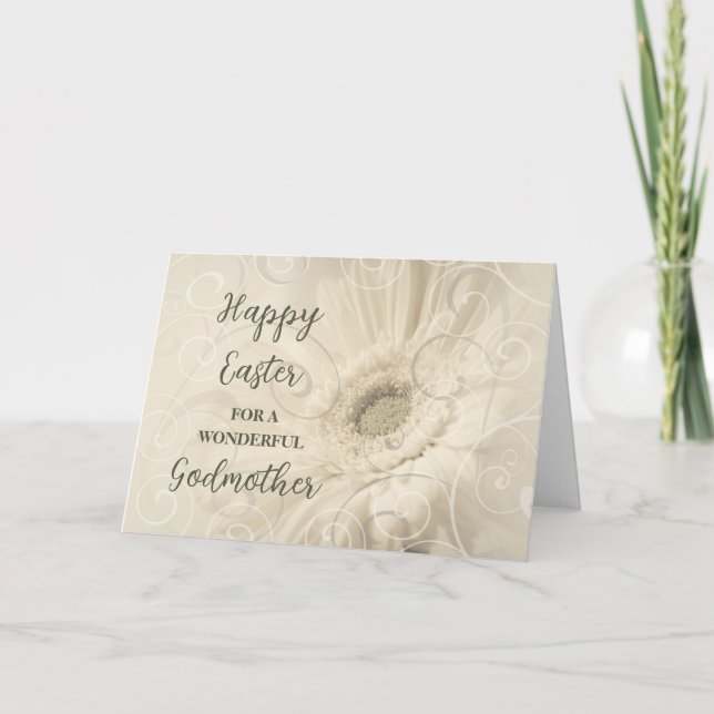 White Flowers Godmother Happy Easter Holiday Card (Front)