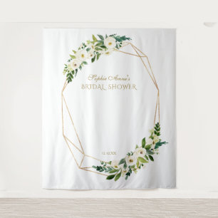 White Flowers Gold Bridal Shower Photo Booth Prop Tapestry
