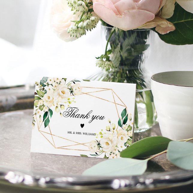 White Flowers & Gold Frame Thank You Card (Creator Uploaded)