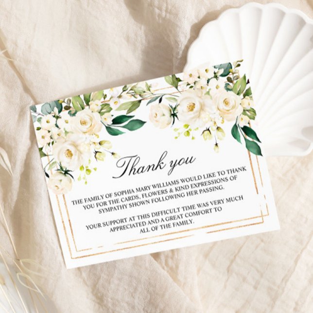White Flowers & Gold Funeral Thank You Note (Creator Uploaded)