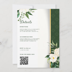 White Flowers Gold Stripe Wedding Details Invitation