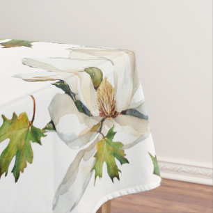 White Flowers Green Leaves Tablecloth