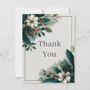 White Flowers & Green Leaves Thank You Card