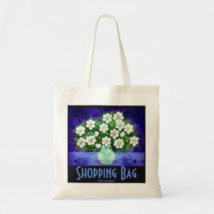 White Flowers, Green Vase Tote Bag