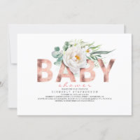 White Flowers Greenery and Rose Gold Baby Shower