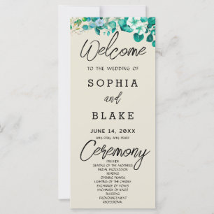 White Flowers Greenery Ash White Wedding Program