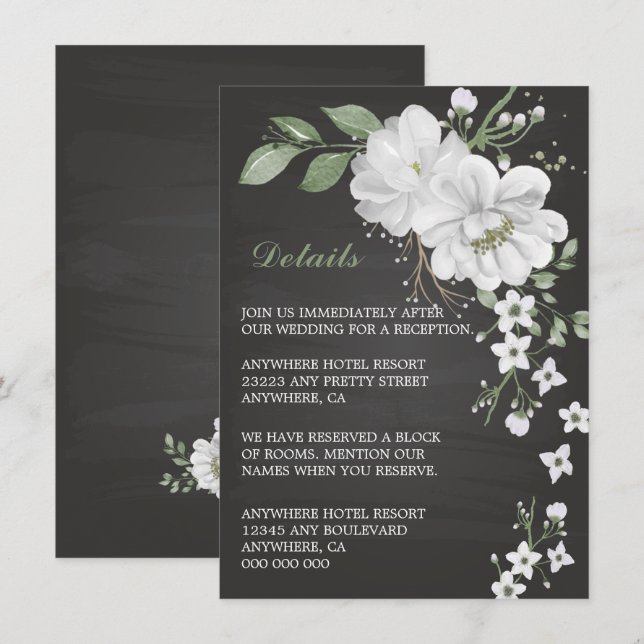 white flowers greenery black details enclosure car card (Front/Back)