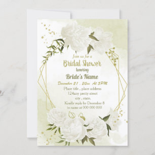 white flowers greenery geometric bridal shower invitation