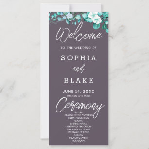 White Flowers Greenery Grey Wedding Program