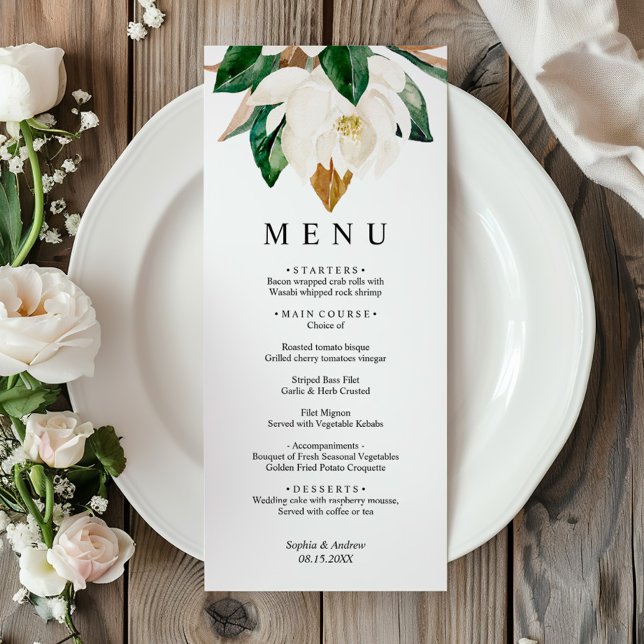 White Flowers & Greenery Leves Floral Wedding Menu (Creator Uploaded)