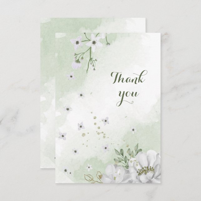 white flowers greenery  thank you card (Front/Back)