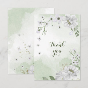 white flowers greenery thank you card