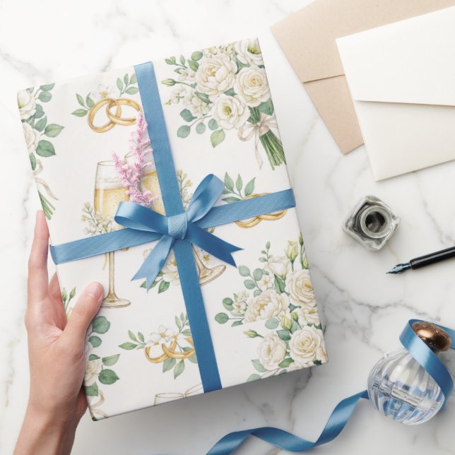 White Flowers Greenery Wedding Gift Wrap Paper (Gifting)