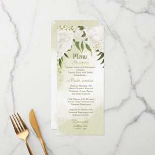 white flowers greenery wedding menu