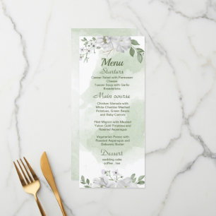 white flowers greenery wedding  menu