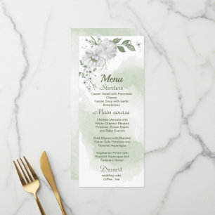 white flowers greenery wedding menu