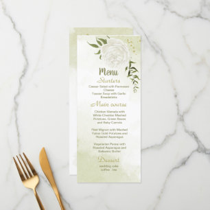white flowers greenery wedding menu