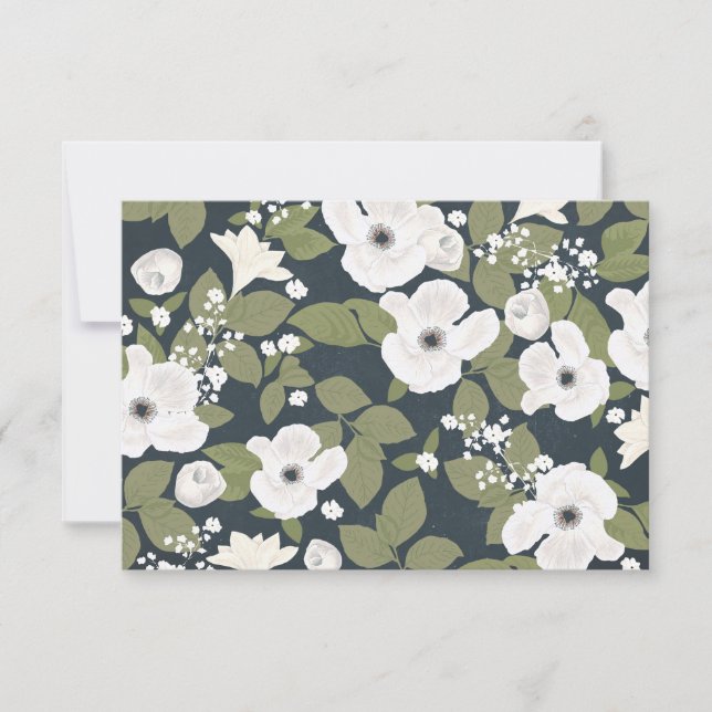 White flowers handwirtten vintage wedding RSVP Card (Front)