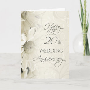 White Flowers Happy 20th Wedding  Anniversary Card