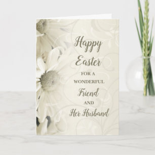 White Flowers Happy Easter Friend and Her Husband Holiday Card