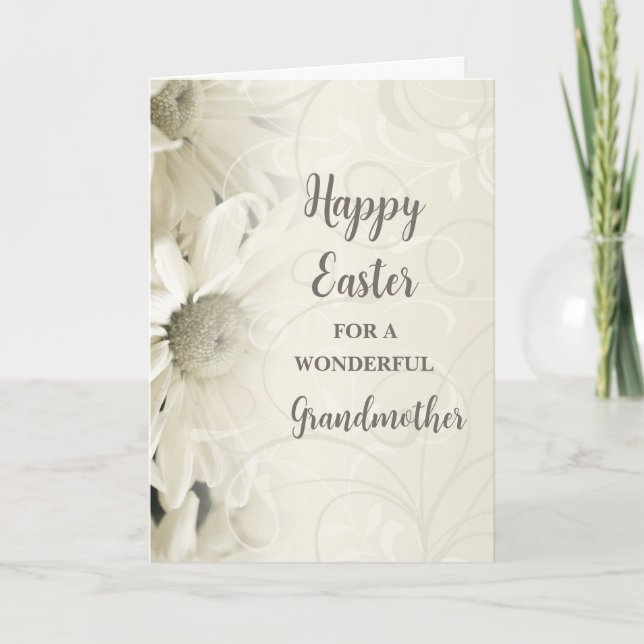 White Flowers Happy Easter Grandmother Holiday Card (Front)