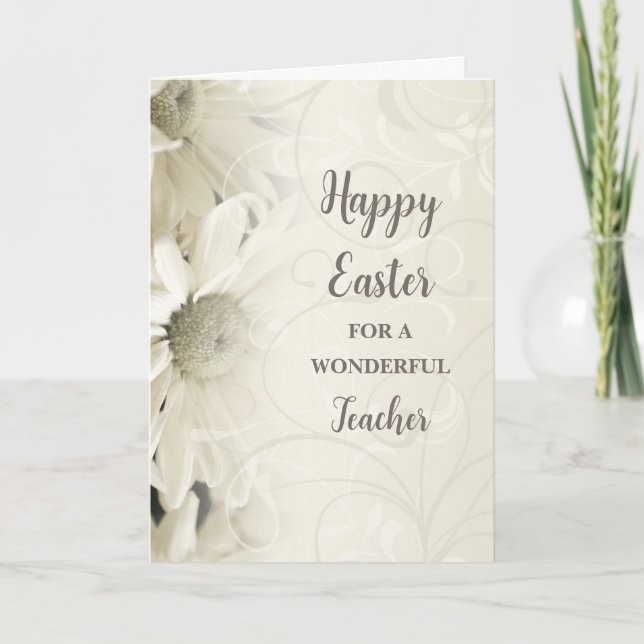 White Flowers Happy Easter Teacher Holiday Card (Front)