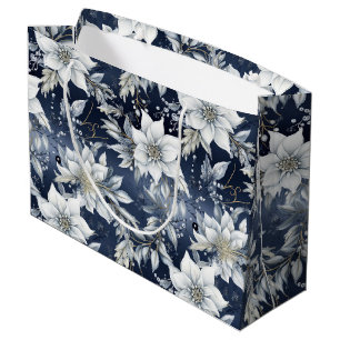 White Flowers & Holly Berries Large Gift Bag