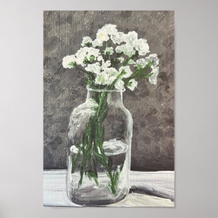 White flowers in clear vase poster