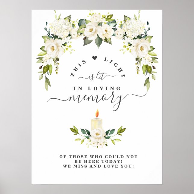 White Flowers In Loving Memory Memorial Sign (Front)