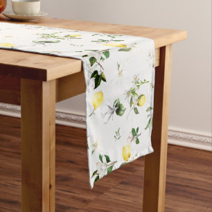 White flowers,Mediterranean,lemon   Placemat Medium Table Runner