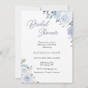 White Flowers Minimalist Watercolor Bridal Shower Invitation