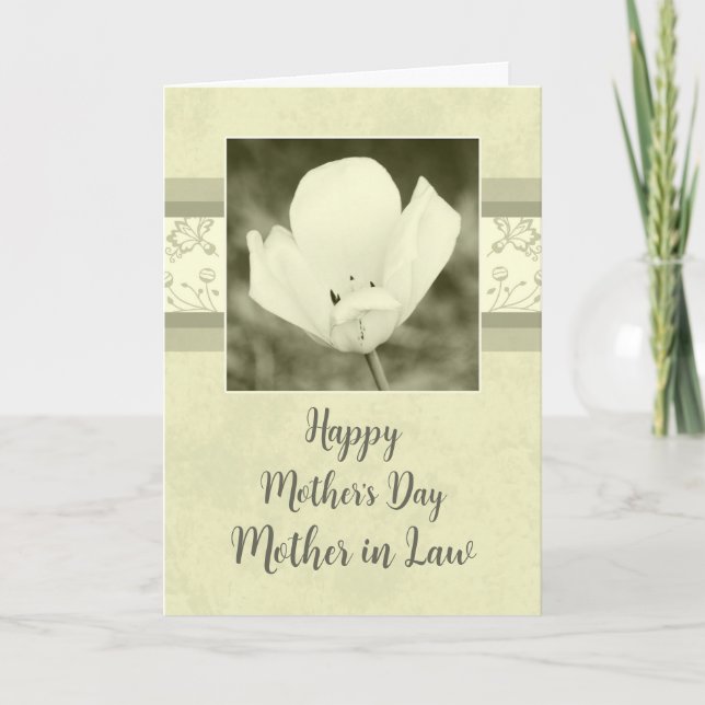 White Flowers Mother in Law Happy Mother's Day Card (Front)
